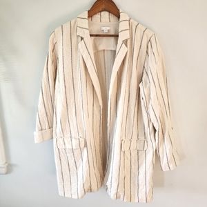 J. Jill Linen Cotton Blend Striped Open Front Long Line Blazer Jacket